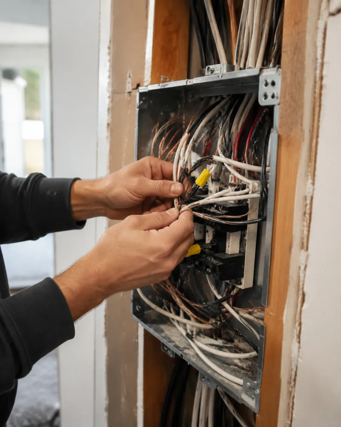 Electrician working on residential wiring and rewiring