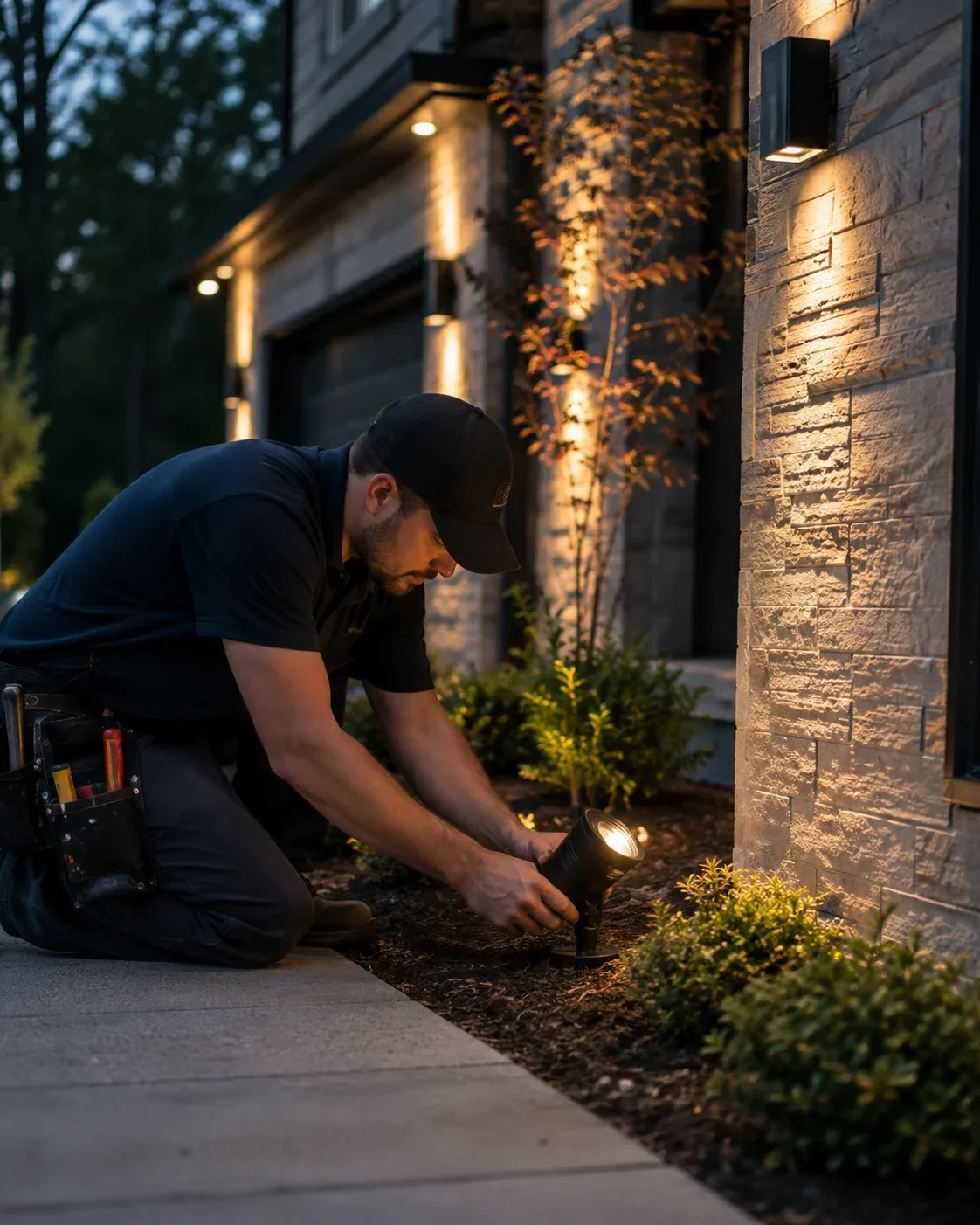 Electrician installing lighting fixtures in a residential home