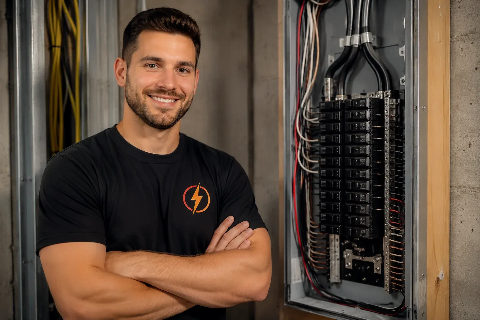 Electrician performing an electrical panel upgrade in Etobicoke