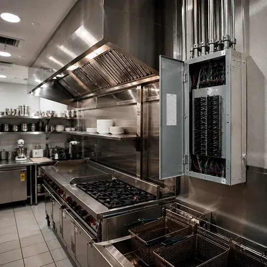 Commercial electrician working on electrical equipment in Etobicoke
