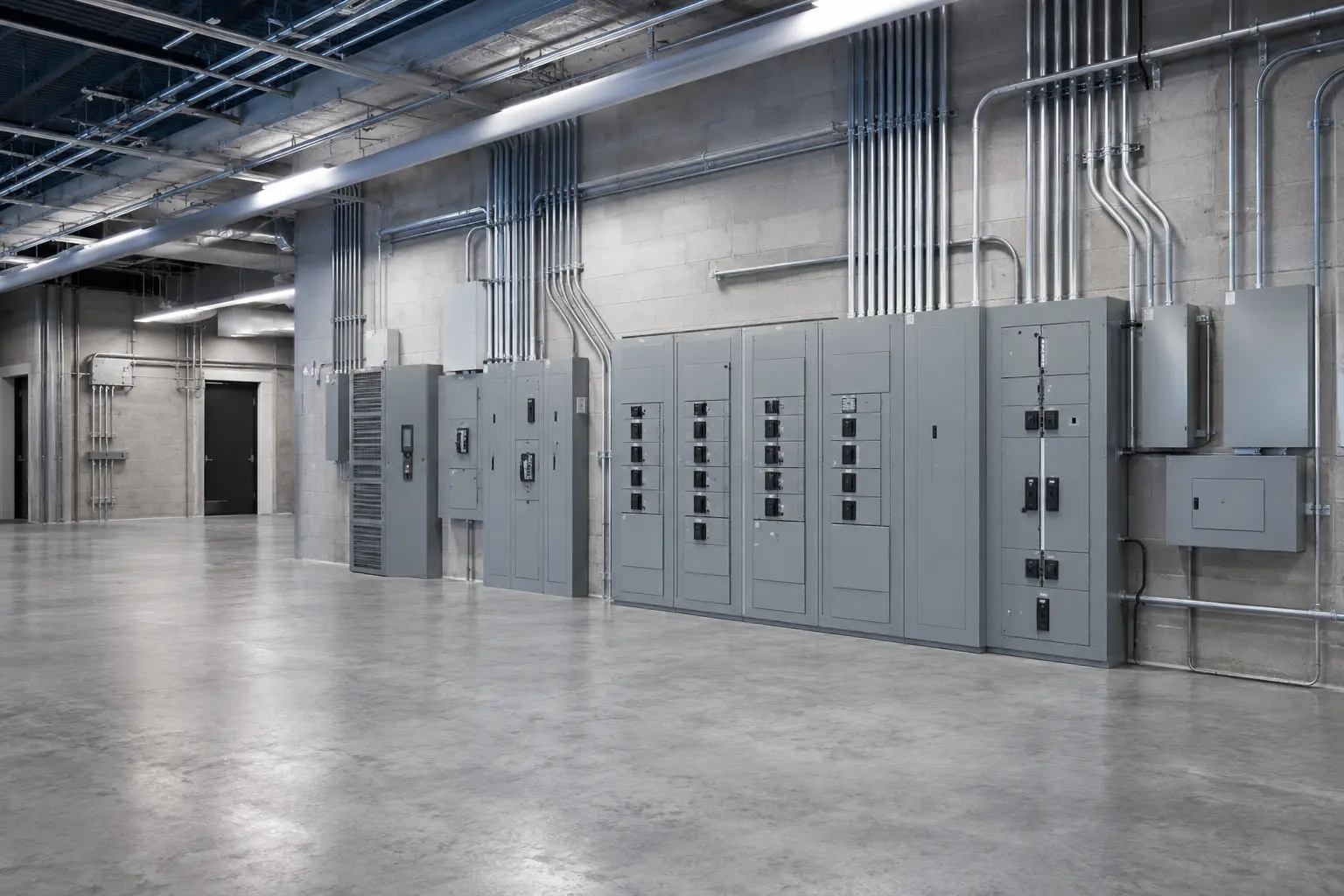 Industrial electrician working inside a warehouse facility in Etobicoke