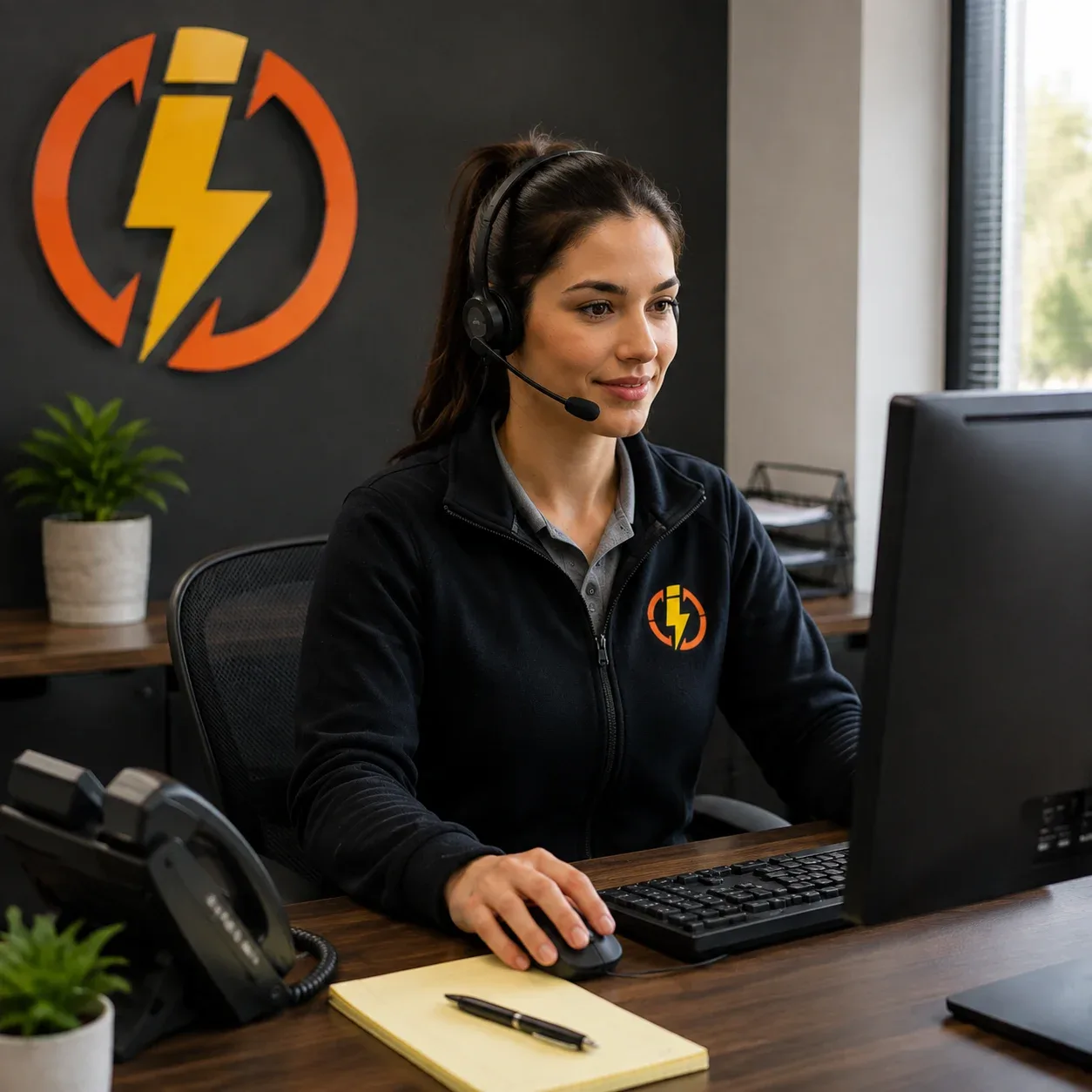 ClearVolt Electric team member taking a customer call in Etobicoke